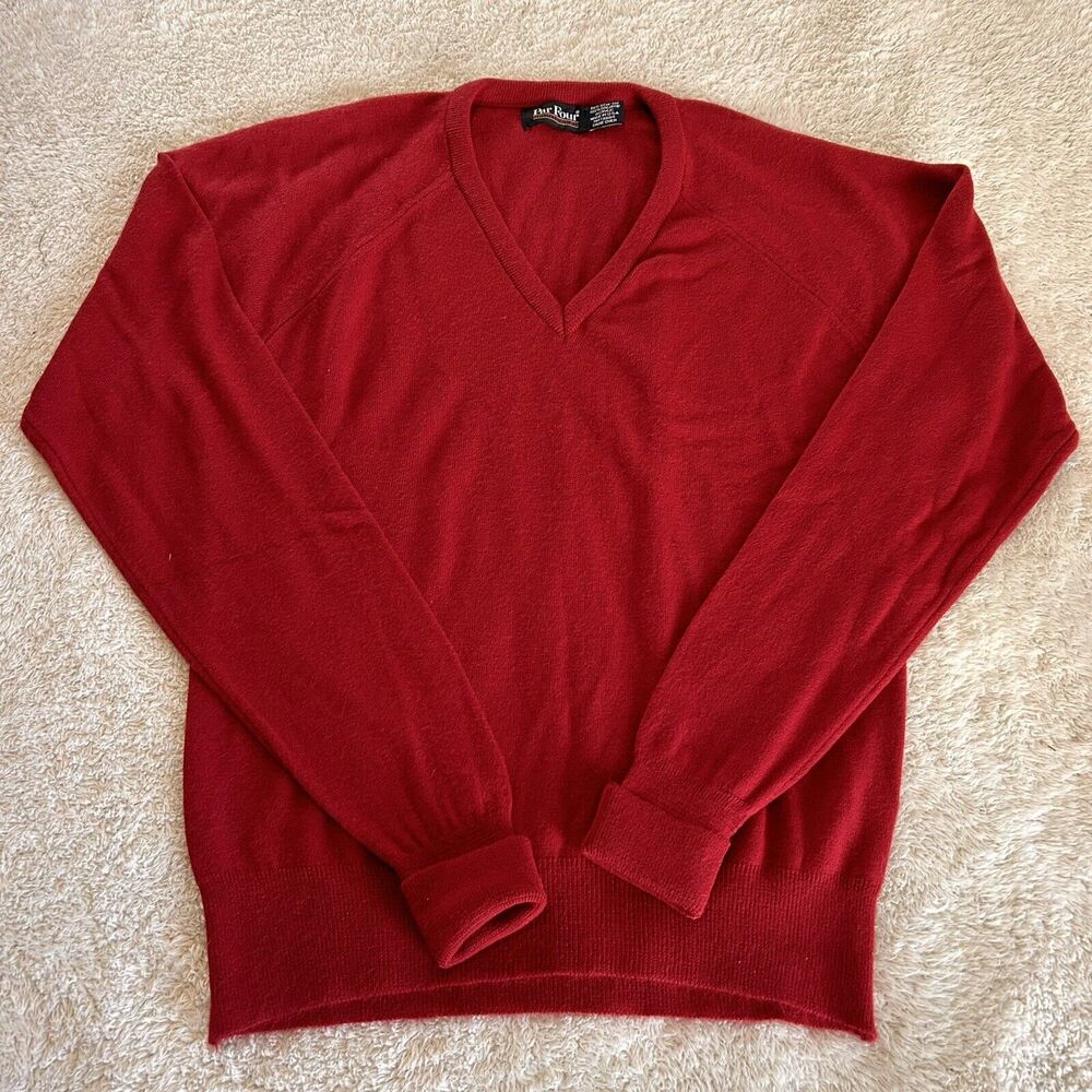 Vintage V-Neck Sweater Small Red Long Sleeve Knit Orlon Acrylic USA Par Four